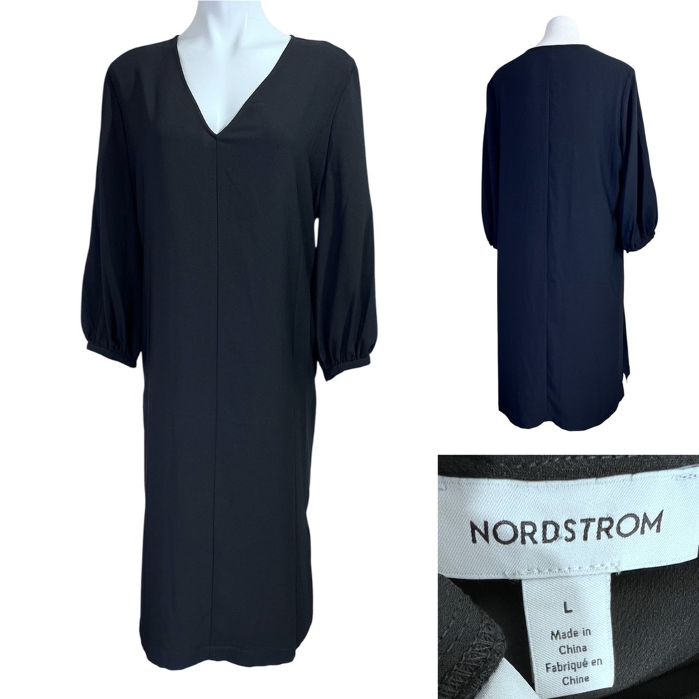 Nordstrom dress size L Women's Elegant Black Long Sleeve shift knee‎ length